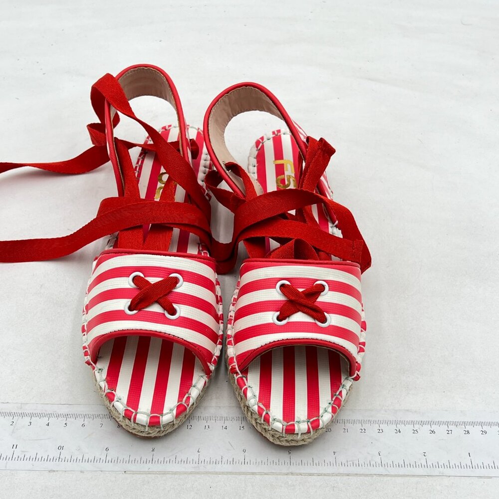 FSJ Red and White Striped Espadrille Sandals 9 - Picture 2 of 7